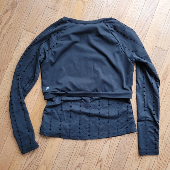 Fabletics Shelby Black Crop Top Eyelet Mesh Layer Long Sleeve Shirt - Picture 3 of 9